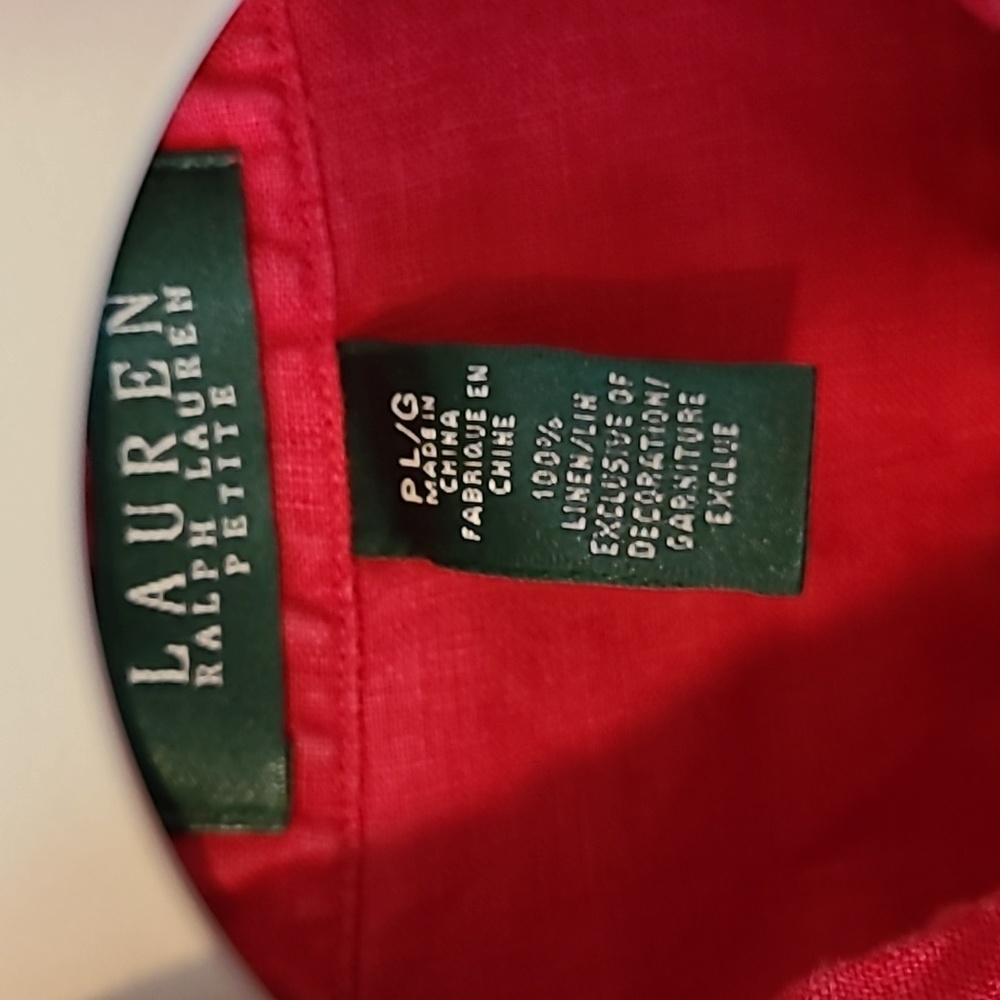 Lauren Ralph Lauren Women's Button Up Vibrant Red Linen Shirt, PL - Picture 4 of 7